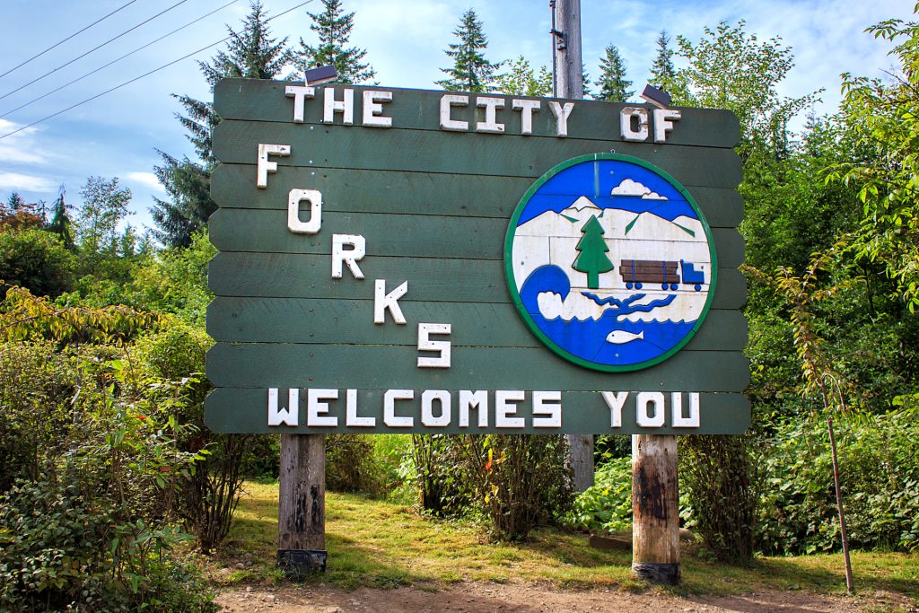 Forks town sign, setting of Twilight Sega