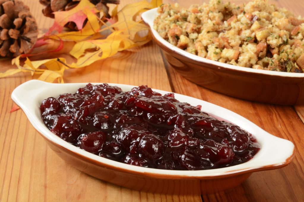 Thanksgiving meal cranberry sauce and stuffing