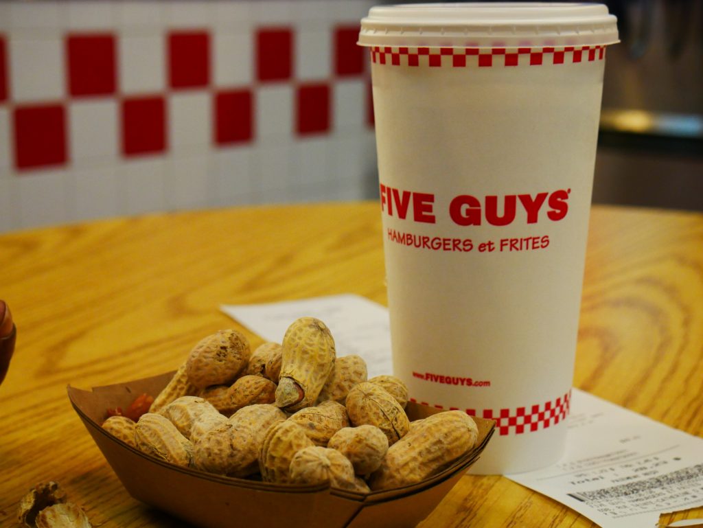 Five guys burger with peanuts