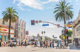 people crossing the street at Hollywood blvd